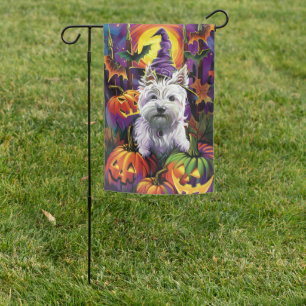West Highland White Terrier Dog Halloween Witch Garden Flag