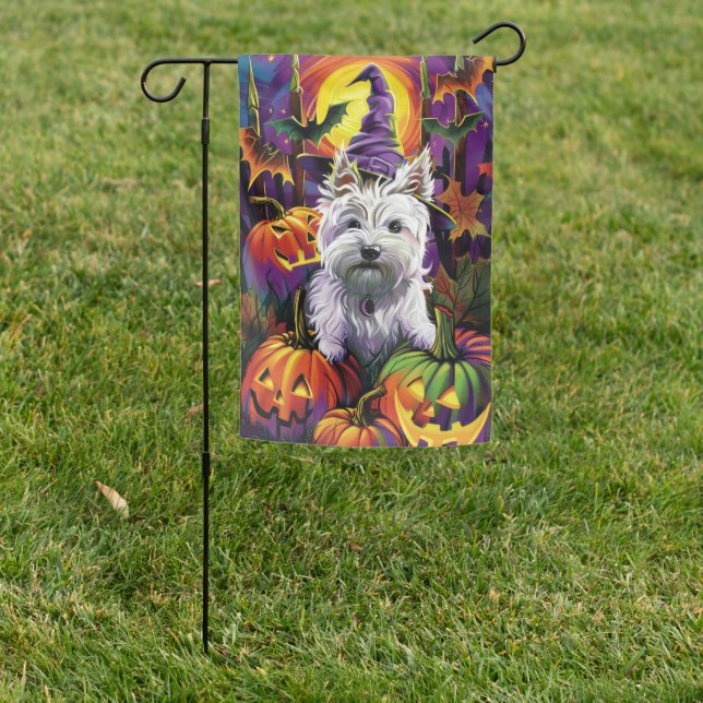 West Highland White Terrier Dog Halloween Witch Garden Flag (In SItu)