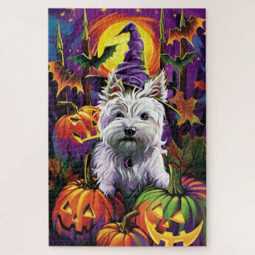 West Highland White Terrier Dog Halloween Witch Jigsaw Puzzle