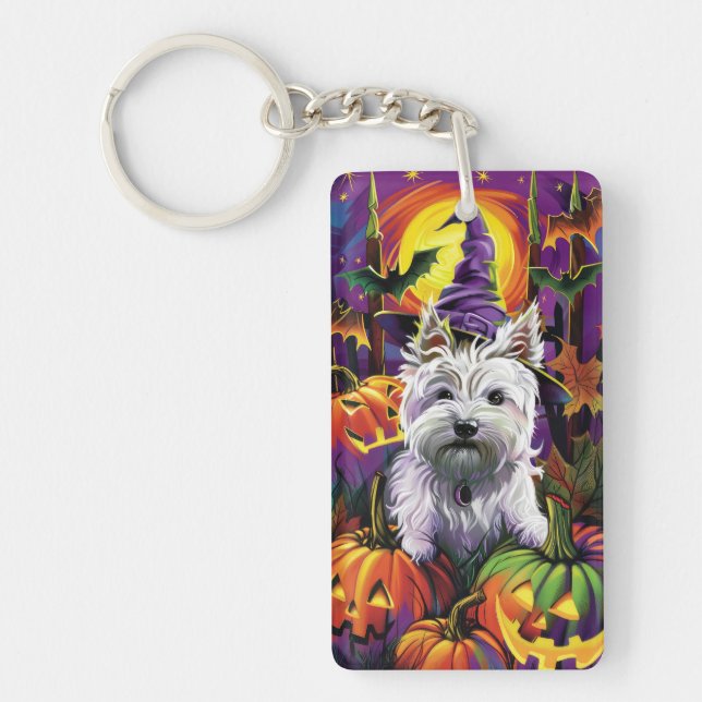 West Highland White Terrier Dog Halloween Witch Keychain (Front)