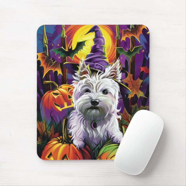 West Highland White Terrier Dog Halloween Witch Mouse Pad (With Mouse)