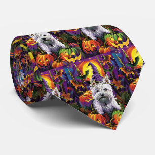 West Highland White Terrier Dog Halloween Witch Neck Tie