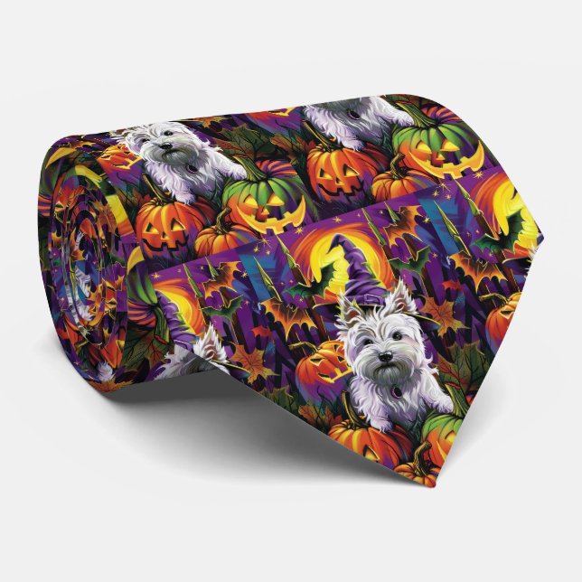 West Highland White Terrier Dog Halloween Witch Neck Tie (Rolled)
