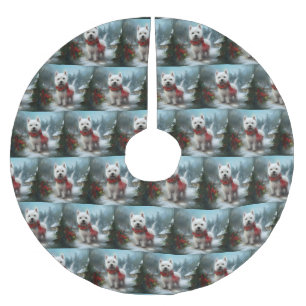 West Highland White Terrier Dog in Snow Christmas Brushed Polyester Tree Skirt