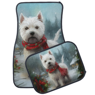 West Highland White Terrier Dog in Snow Christmas Car Floor Mat