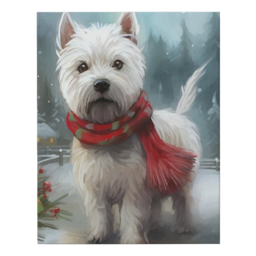 West Highland White Terrier Dog in Snow Christmas Faux Canvas Print