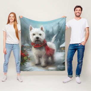 West Highland White Terrier Dog in Snow Christmas Fleece Blanket