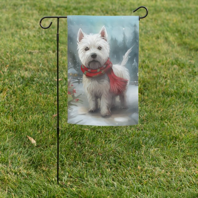 West Highland White Terrier Dog in Snow Christmas Garden Flag (In SItu)