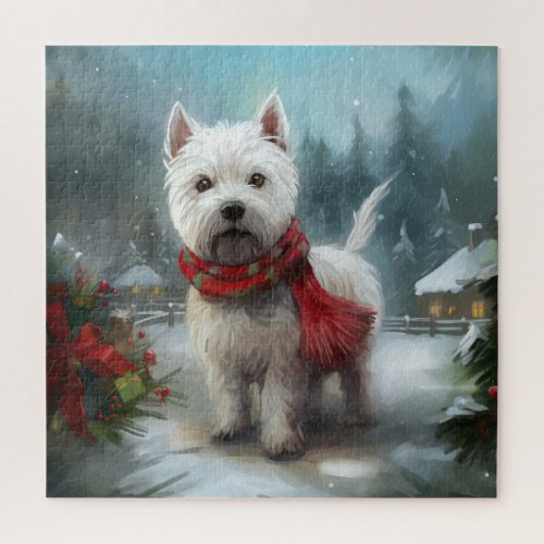 West Highland White Terrier Dog in Snow Christmas Jigsaw Puzzle