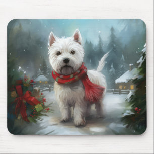 West Highland White Terrier Dog in Snow Christmas Mouse Pad