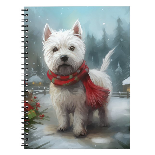 West Highland White Terrier Dog in Snow Christmas Notebook (Front)