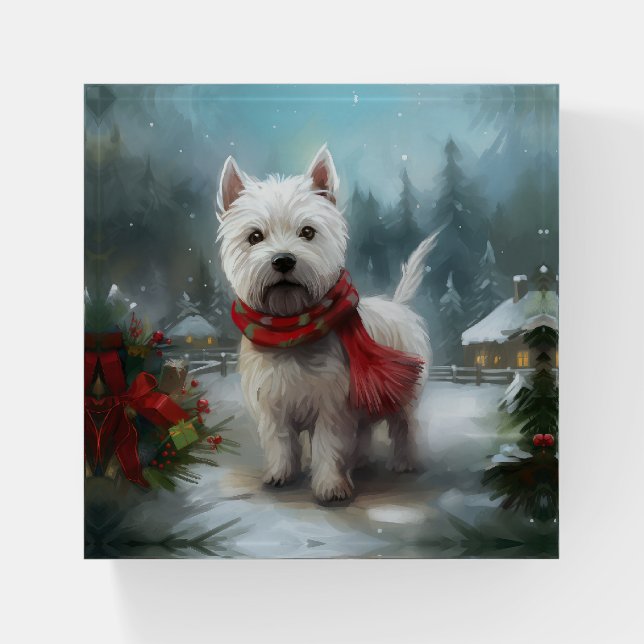 West Highland White Terrier Dog in Snow Christmas Paperweight (Front)