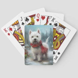 West Highland White Terrier Dog in Snow Christmas Poker Cards