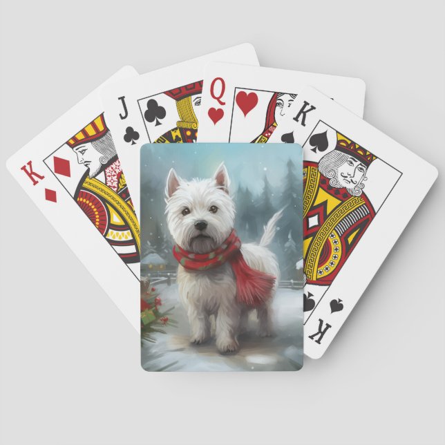 West Highland White Terrier Dog in Snow Christmas Poker Cards (Back)