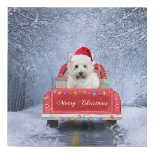 West Highland White Terrier Dog in Snow truck  Faux Canvas Print