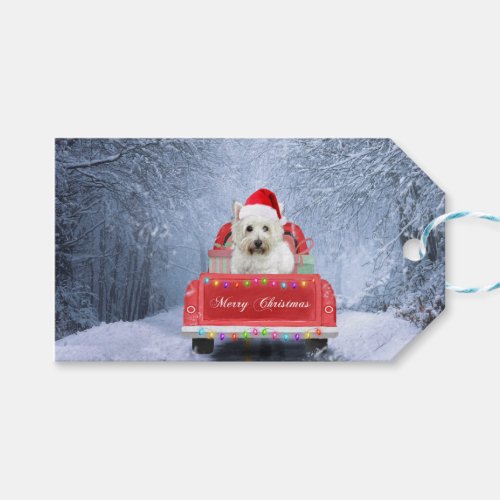 West Highland White Terrier Dog in Snow truck  Gift Tags