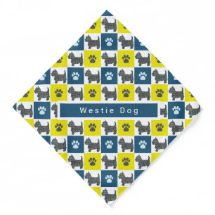 West Highland White Terrier Dog & Paw Yellow &Blue Bandana