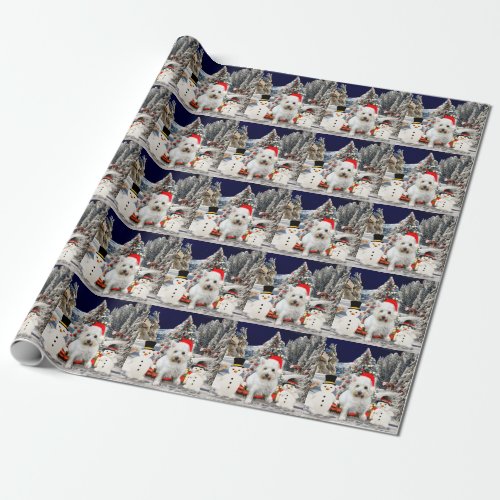 West Highland White Terrier Dog Snow Christmas Hat Wrapping Paper