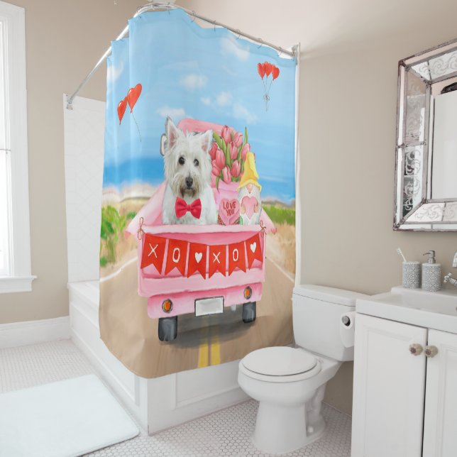 West highland white terrier Dog Valentine's Day  Shower Curtain (In Situ)