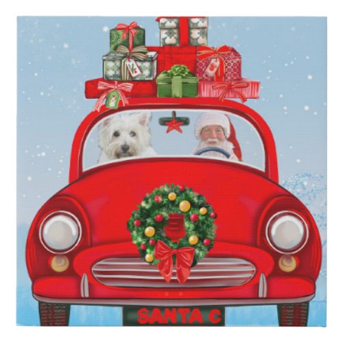 West Highland White Terrier Dog With Santa Claus  Faux Canvas Print