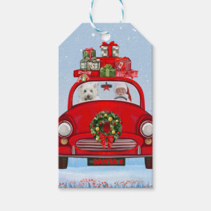 West Highland White Terrier Dog With Santa Claus Gift Tags