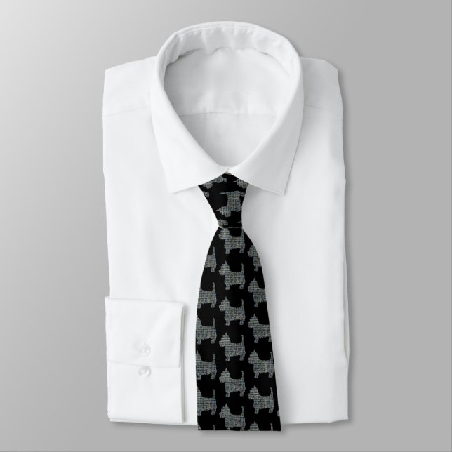 West Highland White Terrier Dog Yellow& Blue Black Neck Tie (Tied)