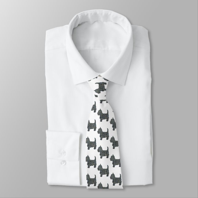 West Highland White Terrier Dog Yellow& Blue White Neck Tie (Tied)