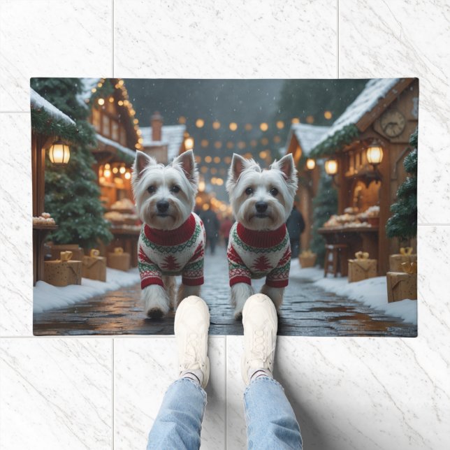 West Highland White Terrier Dogs Christmas Snow  Doormat (Indoor)