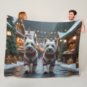West Highland White Terrier Dogs Christmas Snow Fleece Blanket