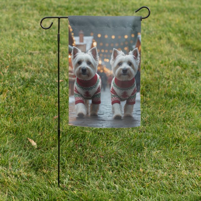 West Highland White Terrier Dogs Christmas Snow  Garden Flag (In SItu)