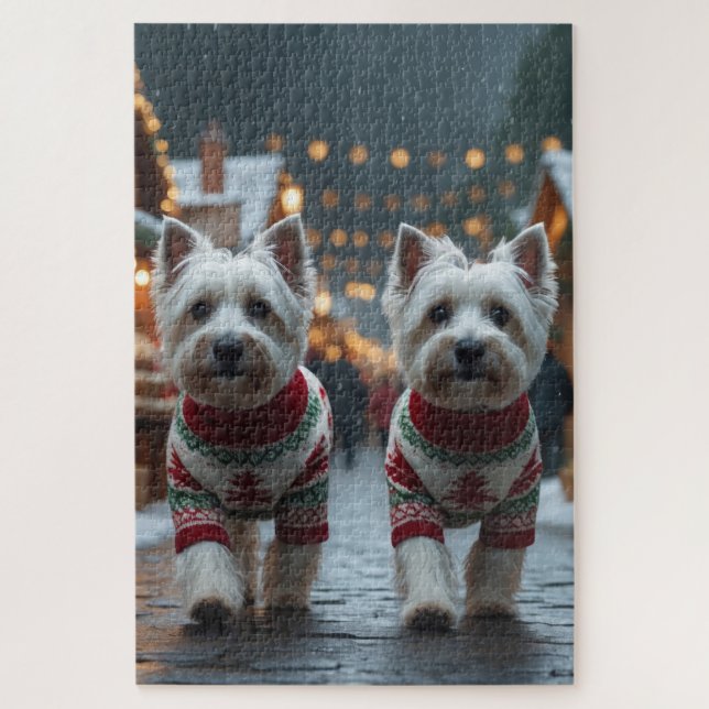West Highland White Terrier Dogs Christmas Snow  Jigsaw Puzzle (Vertical)