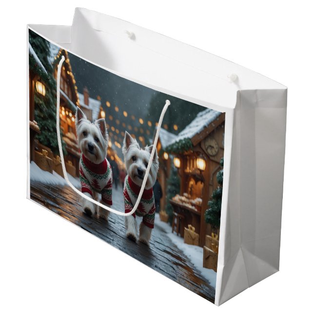 West Highland White Terrier Dogs Christmas Snow  Large Gift Bag (Front Angled)
