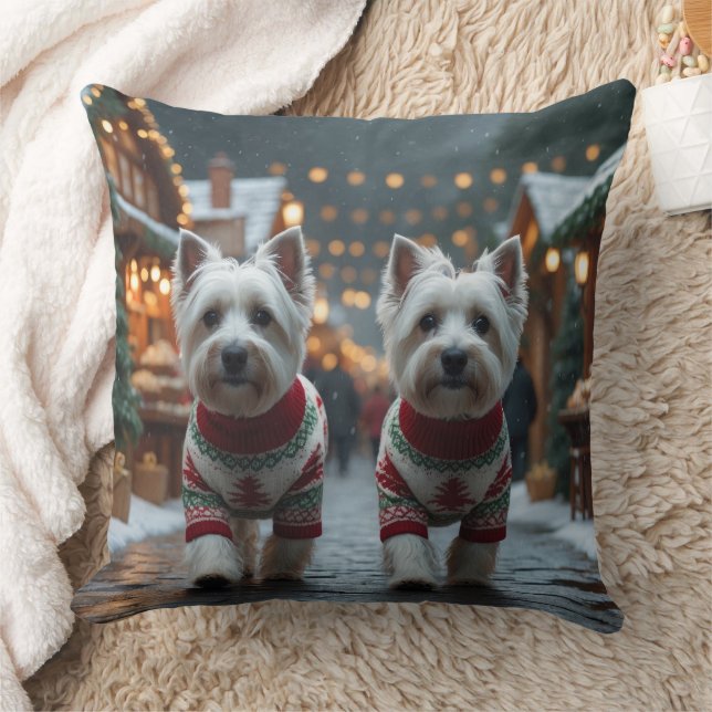 West Highland White Terrier Dogs Christmas Snow  Throw Pillow (Blanket)