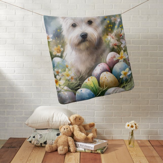 West Highland White Terrier Easter Eggs Holiday Baby Blanket (In Situ)