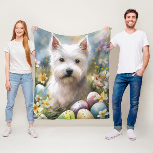 West Highland White Terrier Easter Eggs Holiday Fleece Blanket