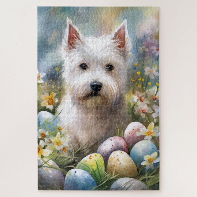 West Highland White Terrier Easter Eggs Holiday Jigsaw Puzzle (Vertical)