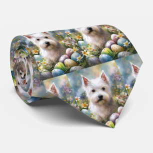 West Highland White Terrier Easter Eggs Holiday Neck Tie