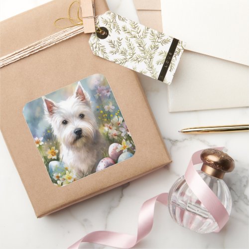 West Highland White Terrier Easter Eggs Holiday Square Sticker