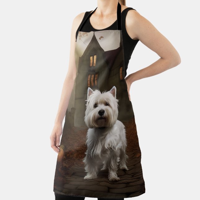 West Highland White Terrier Halloween Scary Apron (Insitu)