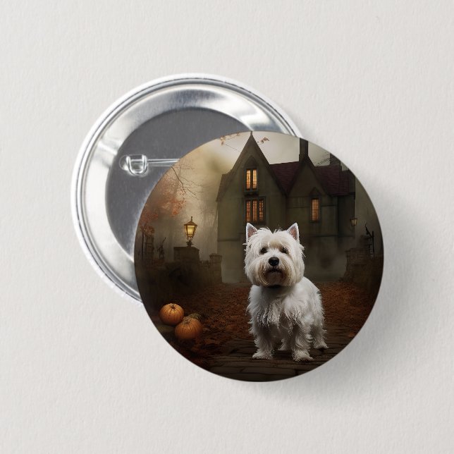 West Highland White Terrier Halloween Scary Button (Front & Back)