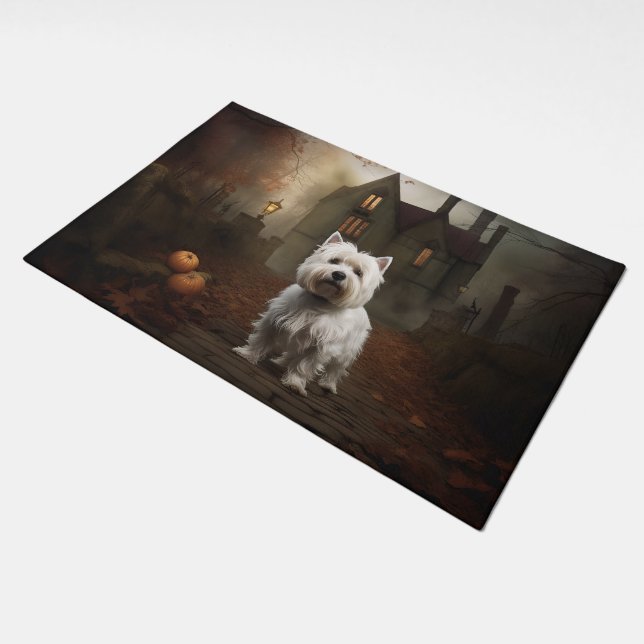 West Highland White Terrier Halloween Scary Doormat (Angled)