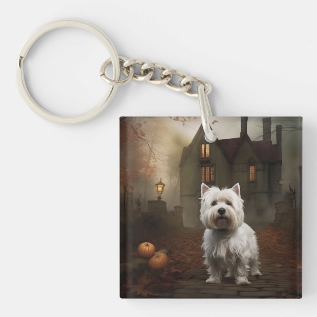 West Highland White Terrier Halloween Scary Keychain (Front)