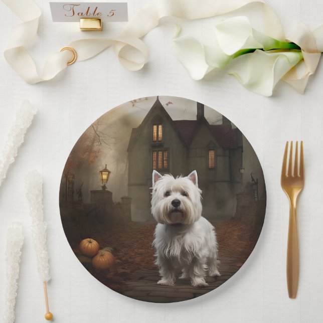 West Highland White Terrier Halloween Scary Paper Plates (Wedding)