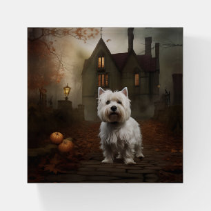 West Highland White Terrier Halloween Scary Paperweight