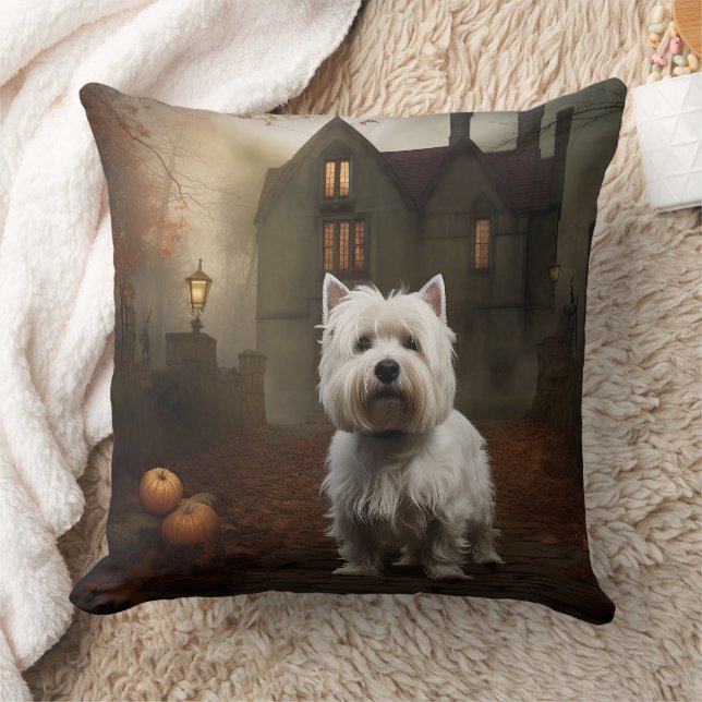West Highland White Terrier Halloween Scary Throw Pillow (Blanket)