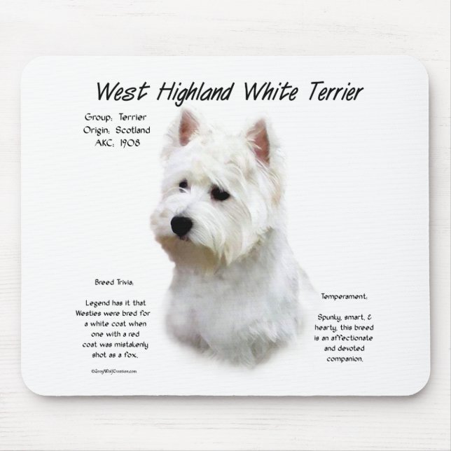 West Highland White Terrier History Design Mouse Pad (Front)