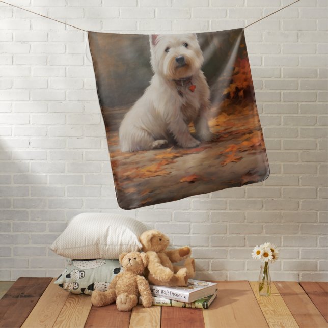 West Highland White Terrier in Autumn Leaves Fall Baby Blanket (In Situ)