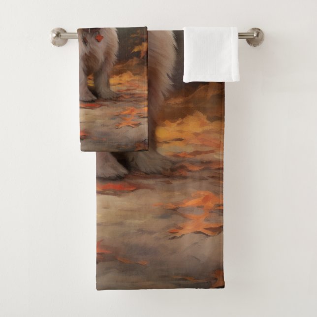West Highland White Terrier in Autumn Leaves Fall Bath Towel Set (Insitu)