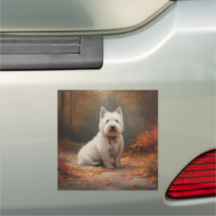 West Highland White Terrier in Autumn Leaves Fall Car Magnet