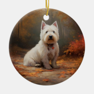 West Highland White Terrier in Autumn Leaves Fall Ceramic Ornament
